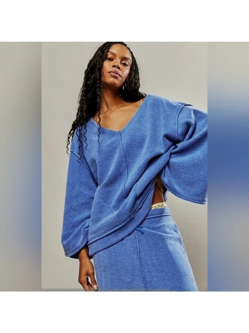 Free People Day Off Fleece Lounge sweatshirt Pullover Blue Mazarine SMALL tunic